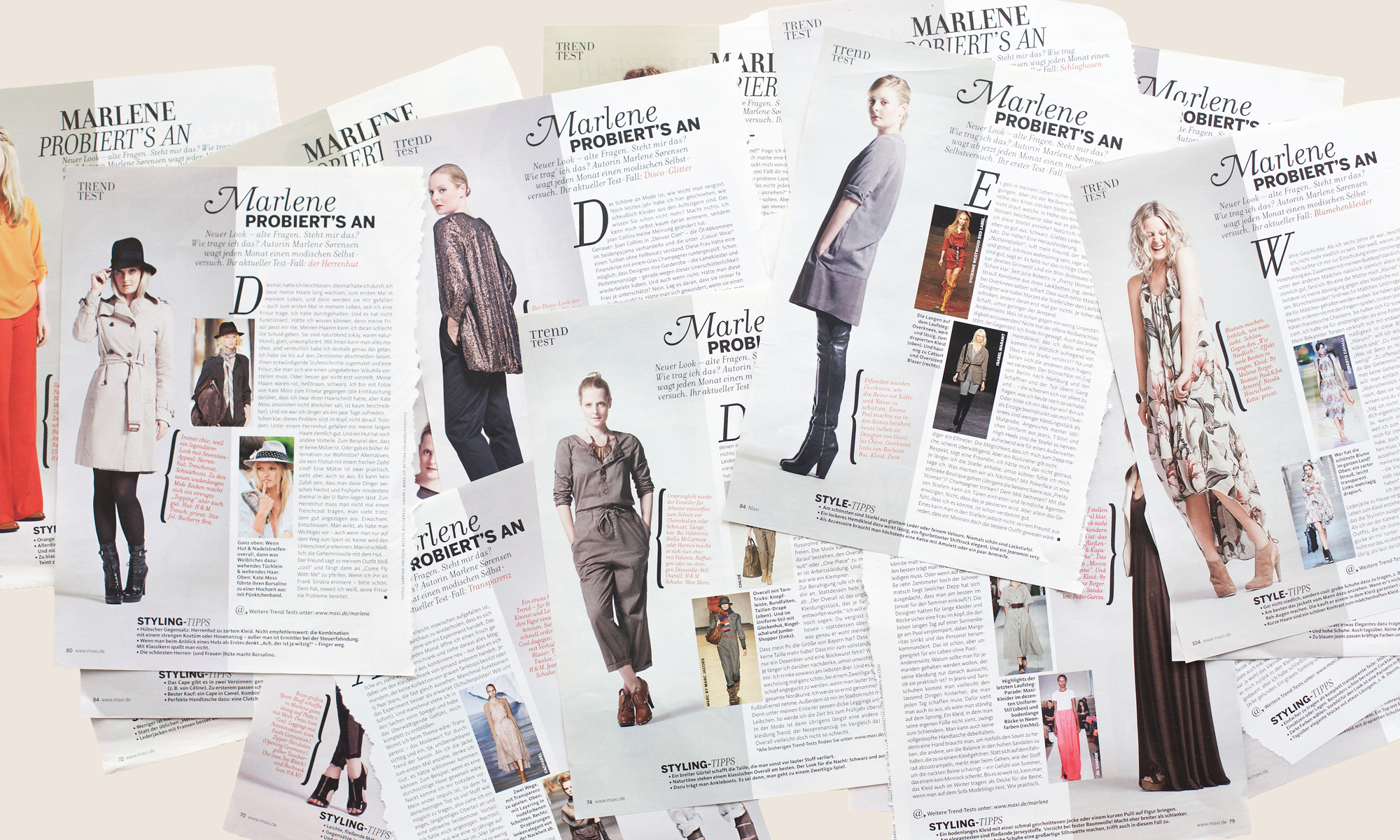 Example magazine pages from the Marlene probiert's an feature in Maxi